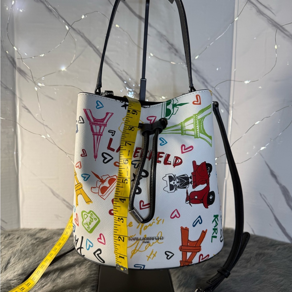 Karl Lagerfeld Paris Adele Grafitti White Bucket Crossbody Bag